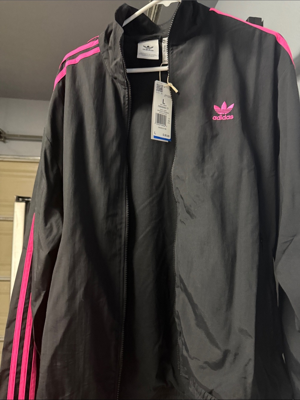 adidas Black Track Jacket with Pink Stripes